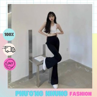 Quần Loe coton nữ LƯNG CAO , dáng dài siêu hack dáng màu đen co dãn 4 chiều- Quần Legging ống loe cạp cao