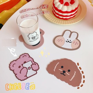 Miếng lót ly nước/ lót nồi 9cm silicone gấu thỏ hoạt hình dễ thương thảm trải bàn mềm mại Tatitava