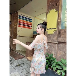 Váy body trễ vai chất tơ hoa