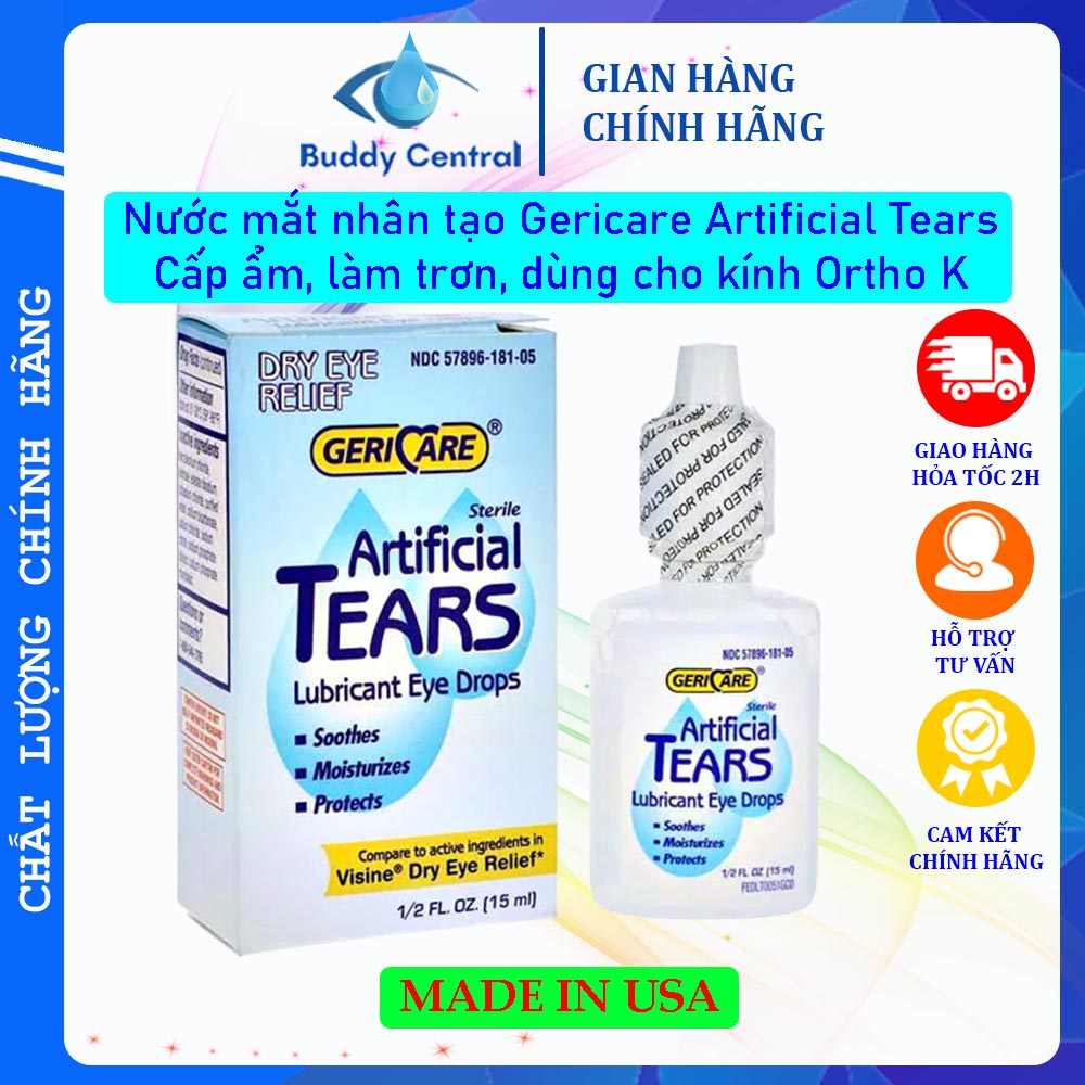 Nước nhỏ mắt, nước mắt nhân tạo Gericare Artificial Tears 15ml - USA - Buddy Central