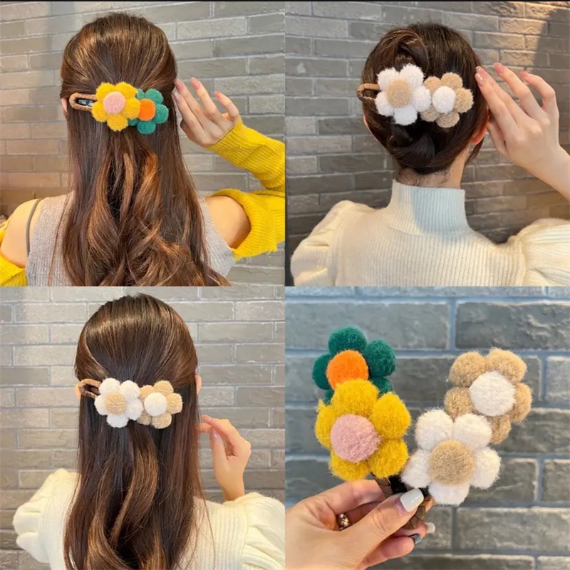 Kẹp Tóc Một Tầng Bằng Vải Len Hình Hoa Thời Trang Thu Đông Hàn Quốc