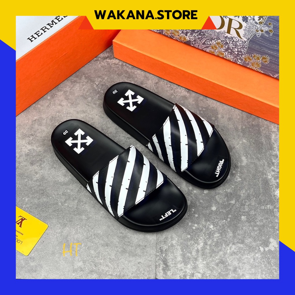 Dép lê off white quai da siêu nét - Dép nam quai da đỉnh cao