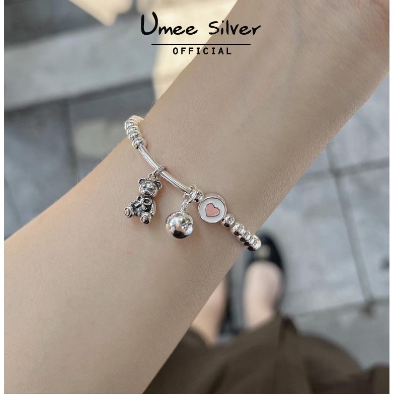 Lắc tay bạc nữ hình gấu dễ thương Umee Silver, lắc tay vòng charm cao cấp sang trọng, vòng tay nữ chất liệu bạc