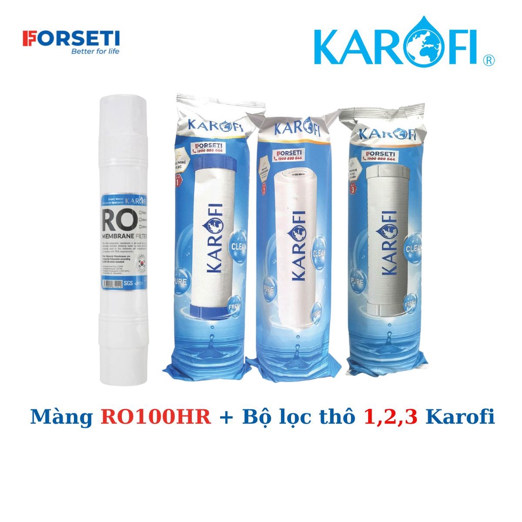 Combo bộ lọc thô số 1,2,3 + Màng RO cho máy lọc nước Karofi