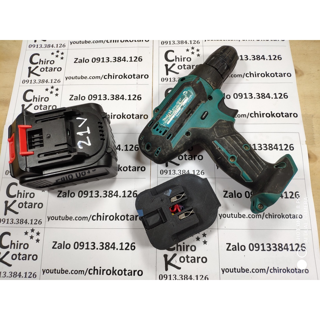 Đế chuyển cho máy khoan tàu như DF331D hoặc các máy có chân 22mm như hình sang dùng pin Makita LXT