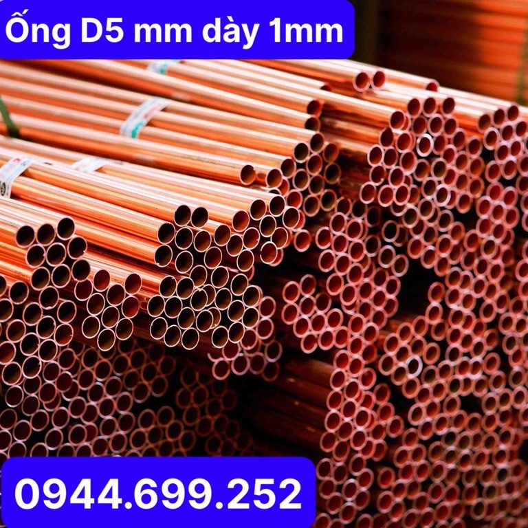 Ống đồng đỏ phi 5mm dày 1mm dài 3m ( cắt 3 thanh,mỗi thanh 1m )