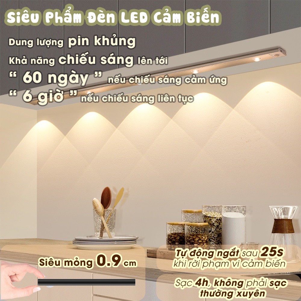 Đèn LED trang trí cảm biến chuyển động cảm ứng nhiều màu thông minh siêu sáng tủ đồ quần áo nhà bếp cầu thang dán tường | BigBuy360 - bigbuy360.vn