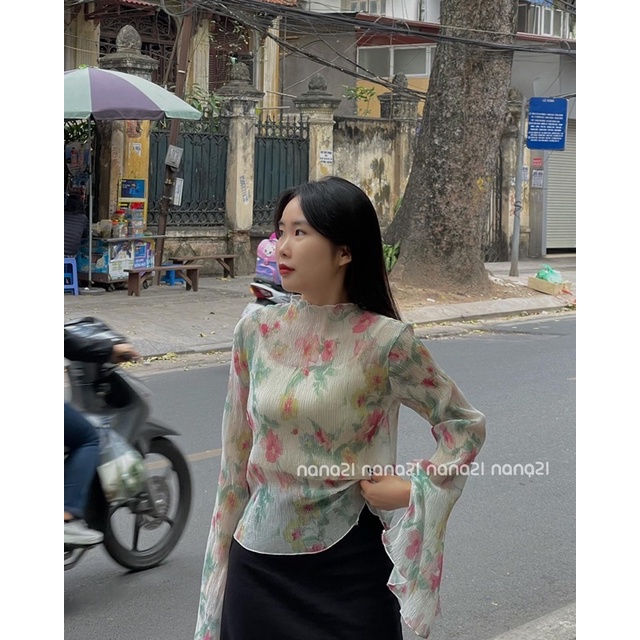 Áo voan gân xuyên thấu hoa Nana21 Nanastore21