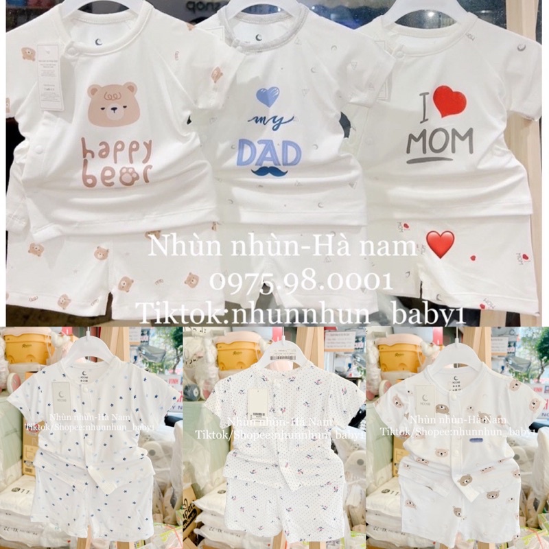 Nhùn nhùn Bộ cộc tay sơ sinh Moon co giãn size 0-3 đến 3-6m