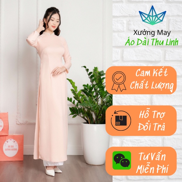 Áo dài cách tân cổ đính hạt màu hồng chất lụa tây cao cấp-LT08