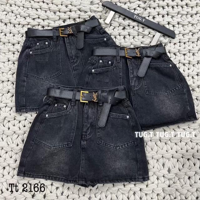 CHÂN VÁY JEANS KÈM BELT DA