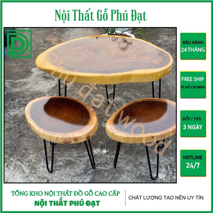 Combo Bộ Bàn Đôn Ghế Gỗ Me Tây Kích Thước 55-60cm Sang Trọng Cho Phòng Ăn, Quán Cà Phê Sân Vườn - Nội Thất Gỗ Phú Đạt