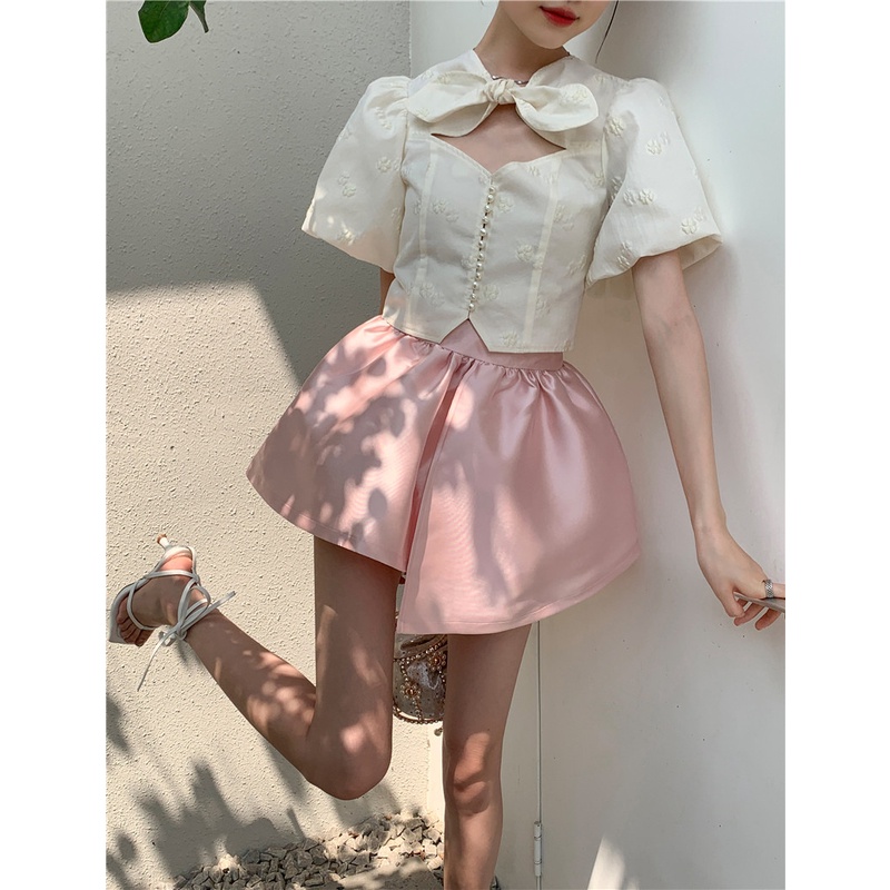 Set váy thiết kế cao cấp La.na áo tiểu thư thêu hoa cá tính chất liệu lụa - SB353