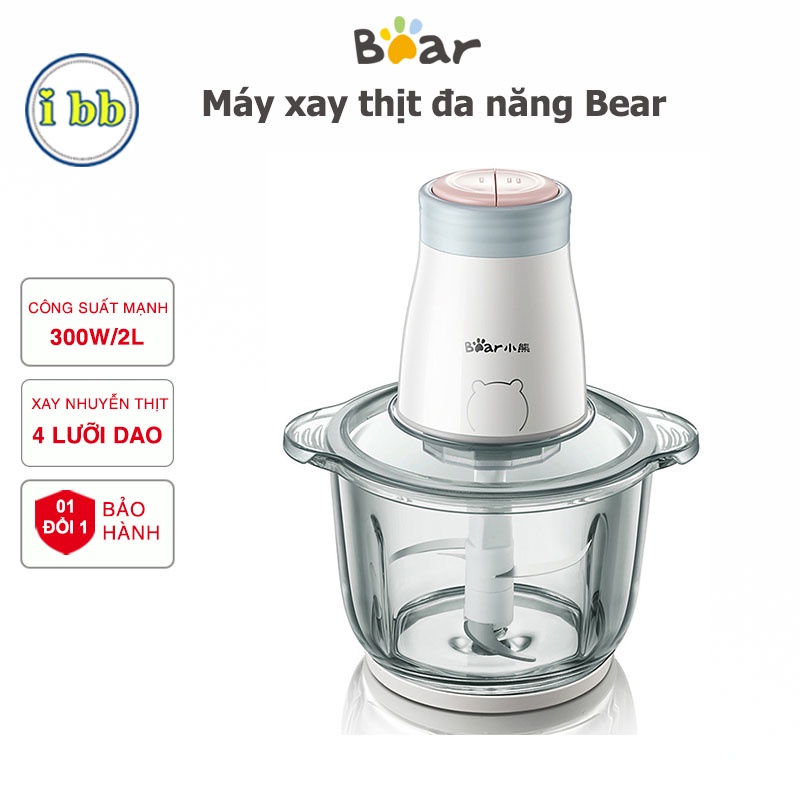 Máy xay thịt đa năng 2L Bear QSJ-B02Q1, máy xay thịt CAO CẤP cối thủy tinh gồm 4 lưỡi dao không gỉ - BH 12 tháng