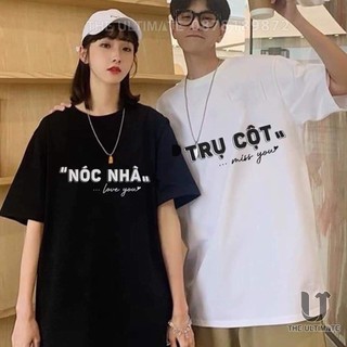 Áo đôi nam nữ tay lỡ Unisex, đồ đôi Nóc nhà - Trụ cột form rộng vải cotton 100% cao cấp