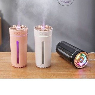 Máy phun sương mini xông tinh dầu trụ cốc 300ml phun xông khuếch tán tinh dầu ô tô xe hơi có đèn led 7 màu khử mùi làm t