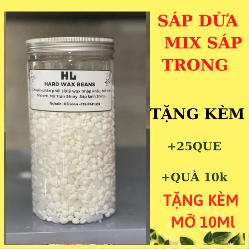 Hủ 500gr sáp wax dừa  cao cấp tặng kèm que gỗ và mỡ trăn, sáp loại 1, siêu bám lông, siêu thơm