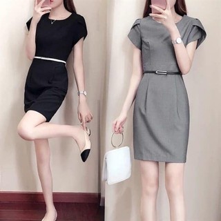 Đầm công sở 2 màu xám đen kèm belt V2787 Aholic