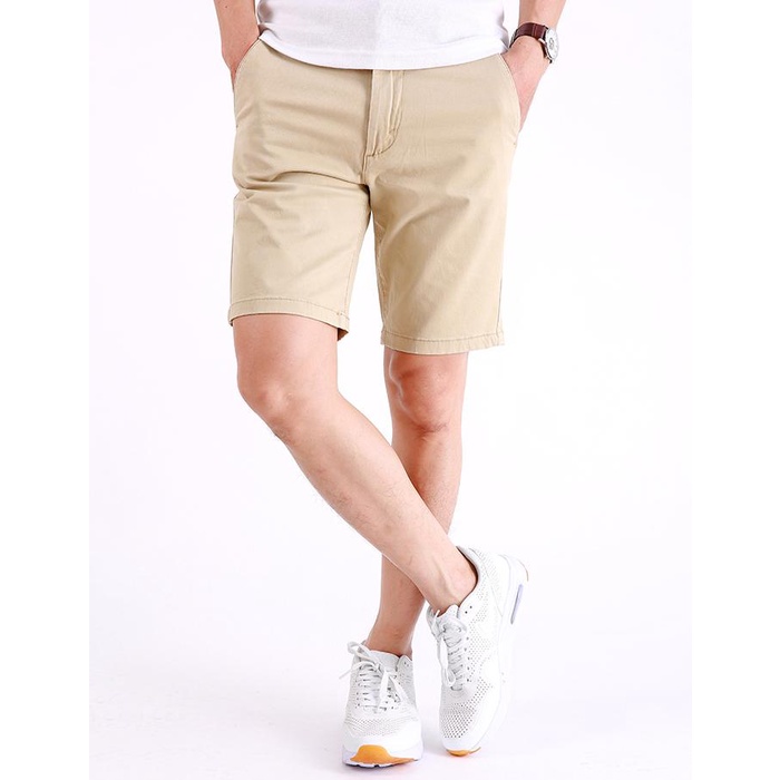 Quần Short Kaki - Doki cao cấp màu kem, quần sooc nam chất co giãn thoải mái, quần short nam cotton thoáng mát