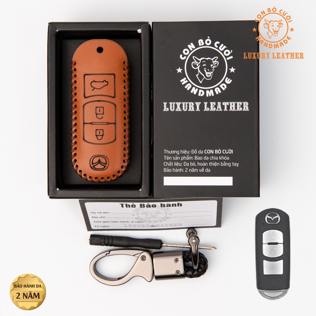 Bao Da Chìa Khóa Ôtô Mazda CX5  Da Bò Nhập Khẩu Italia, Khắc Tên + Số ĐT Chủ Xe
