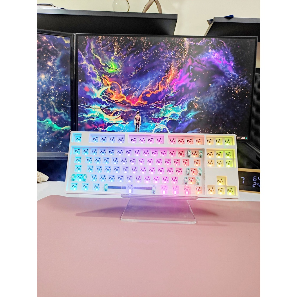 Kit GK87 bàn phím cơ không dây 3 mode RGB hot swap mạch xuôi