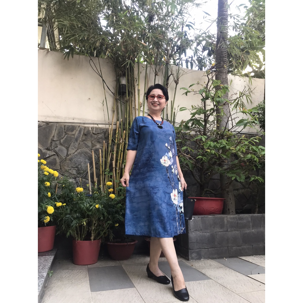 Váy Đầm Trung Niên Dáng Suông A Che Bụng - Vải Silk Pháp Sang Trọng - Size 48Kg - 90Kg