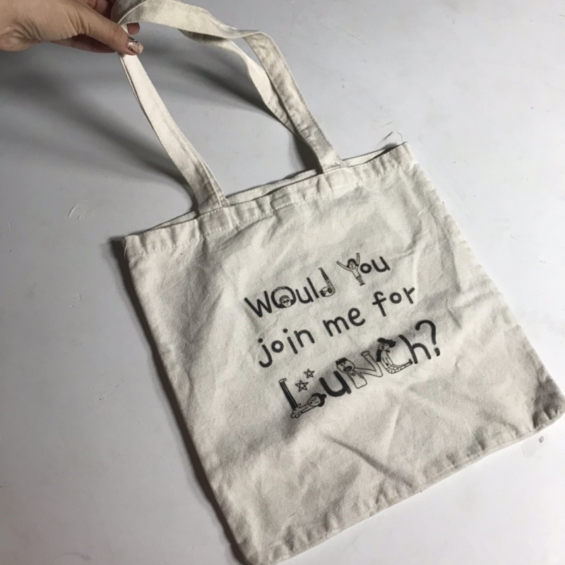 Túi tote 2hand trắng giỏ si canvas