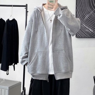 Áo Khoác Nỉ Bông Trơn Tay Phồng Basic Khóa ZIP Form Rộng Nam Nữ Couple Unisex Ulzzang KUN