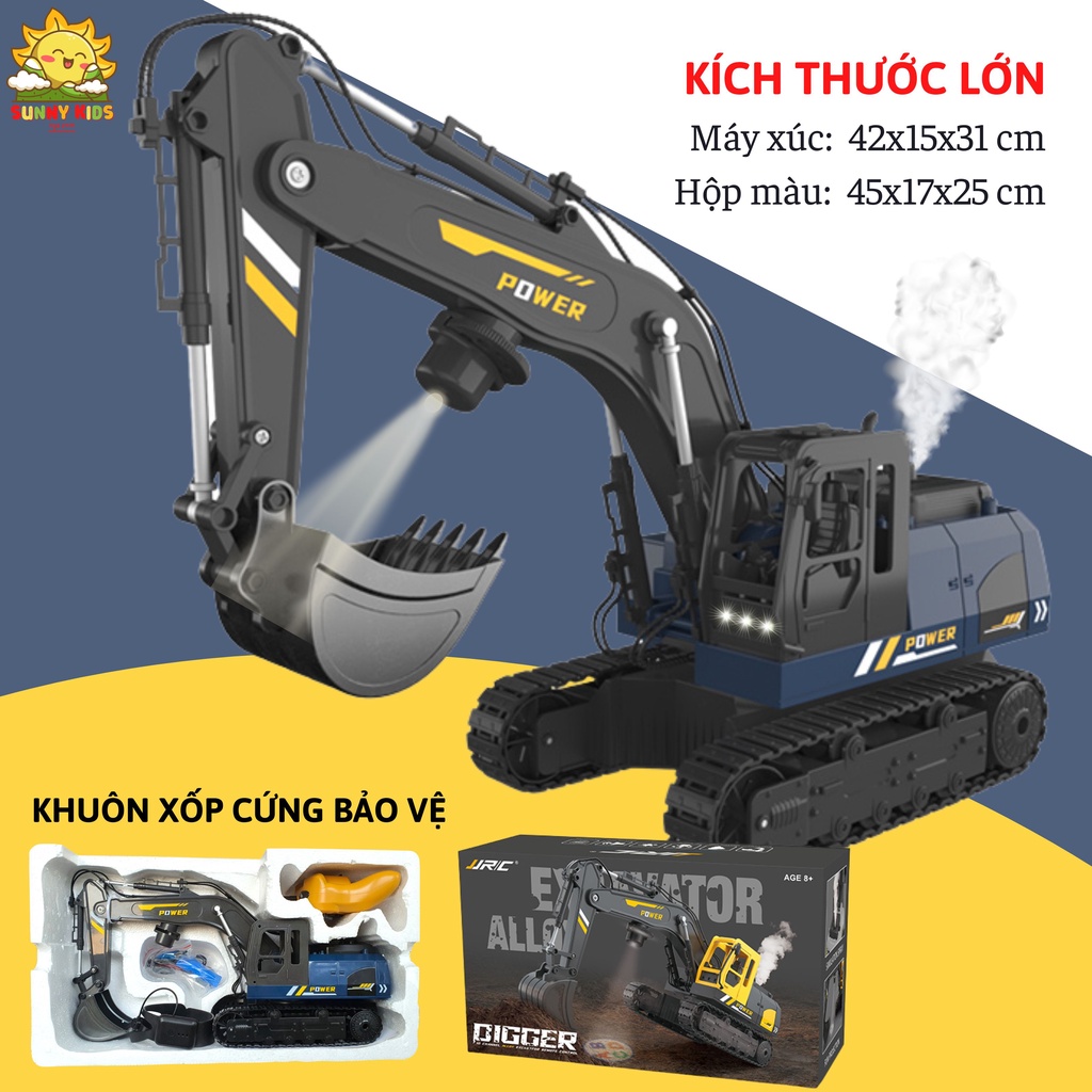 Máy xúc điều khiển từ xa cao cấp, 12 kênh, dài 42cm, phun khói, chiếu hình, điều khiển cử chỉ đeo tay - Sunny Kids