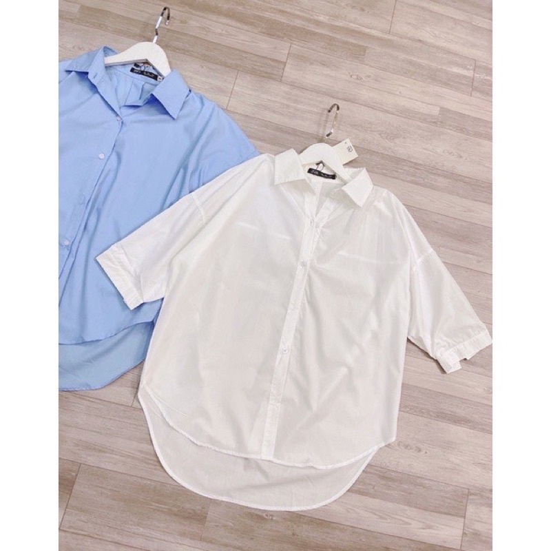 Áo sơ mi vạt tôm tay lỡ 2 màu