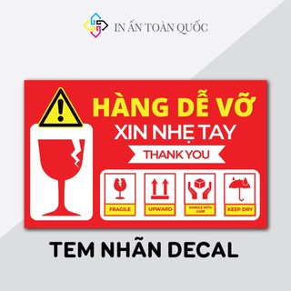 Combo 100 Tem nhãn dán hàng dễ vỡ, tem chú ý hàng dễ vỡ, có keo dán mặt sau