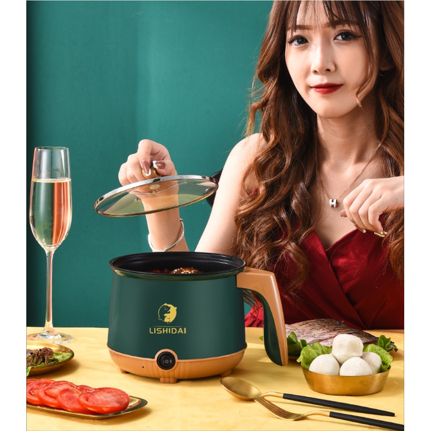 Nồi Lẩu Điện Mini, Nấu Mì 2 Tầng Kèm Giá Hấp Đa Năng Nướng, Luộc, Chiên Chống Dính Vấn Đá Tiện Lợi ( mẫu mới 2023 )