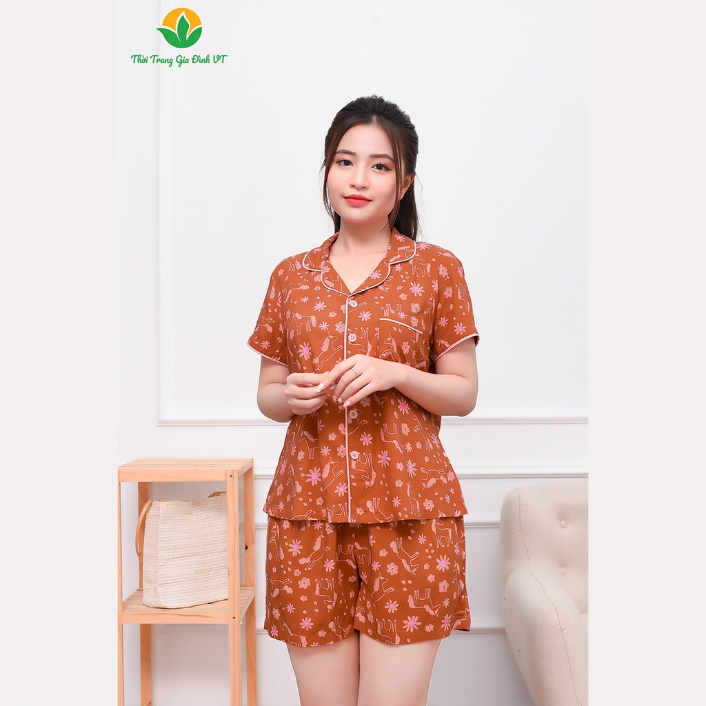 Bộ pijama lanh cho nữ, quần đùi, áo cộc tay thời trang gia đình VT - B03.2305