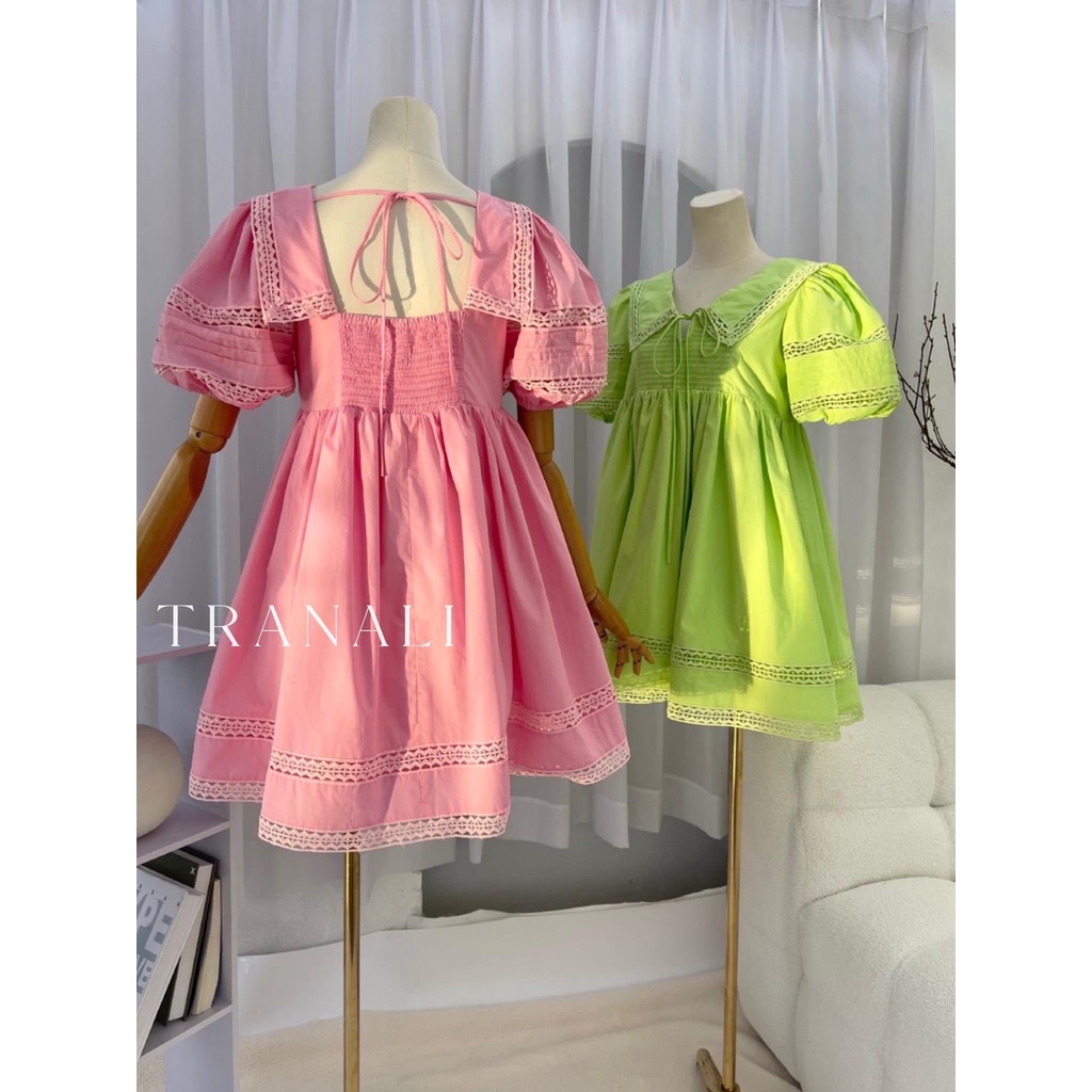 Áo váy baby doll nhiều màu phối ren có cổ, váy ngắn viền ren có cổ nhiều màu