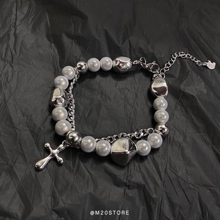 Vòng tay chuỗi hạt thánh giá phối xích, vòng tay nam nữ phong cách unisex cá tính inox chống gỉ