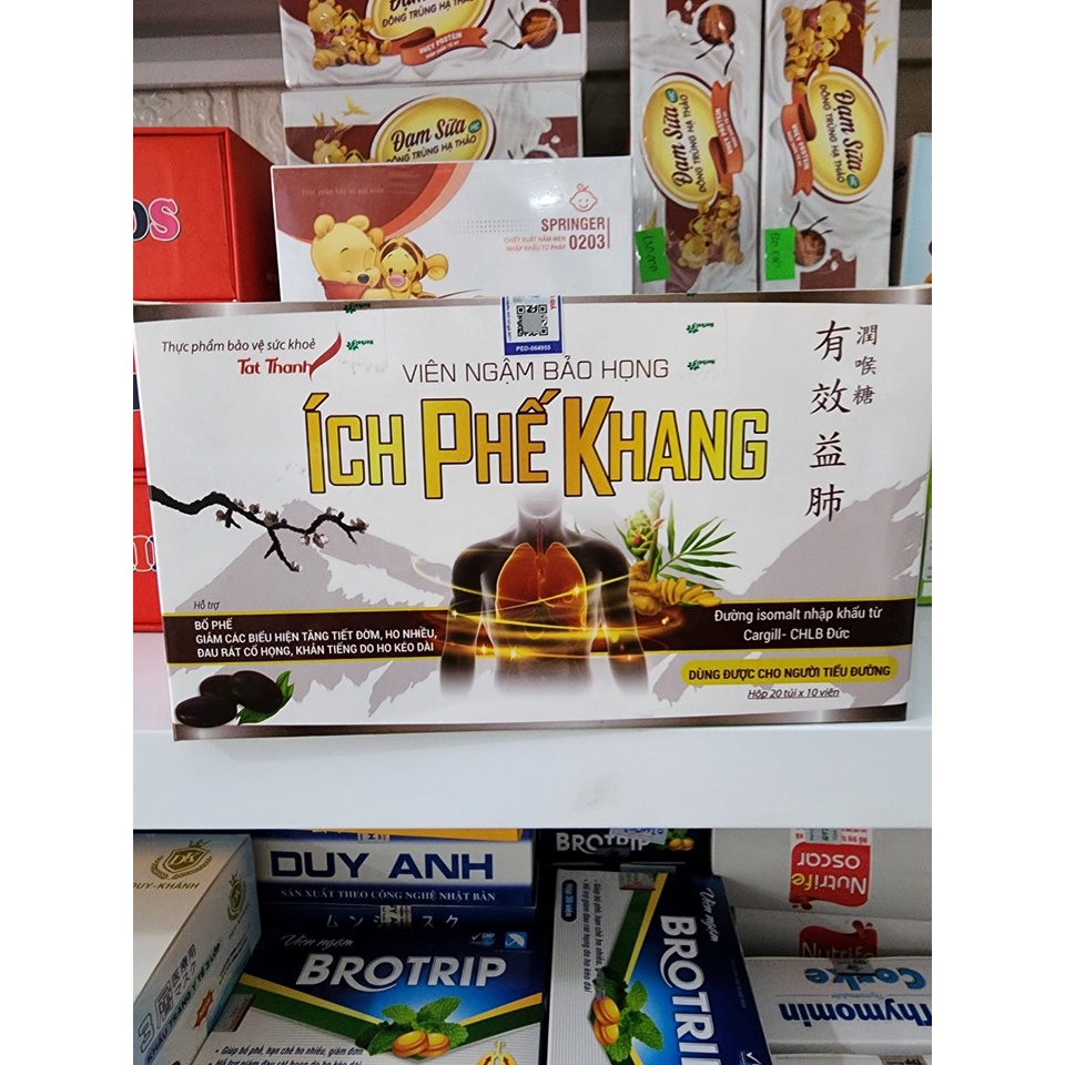 Viên ngậm bảo họng Ích phế khang gói 10 viên - hỗ trợ bổ phế , giảm các biểu hiện tăng tiết đờm, ho nhiều ,đau rát họng