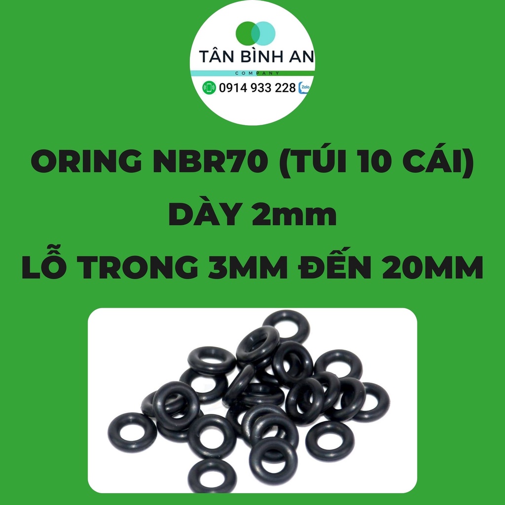 Oring N70 độ dày 2mm (lỗ trong từ 3mm đến 20mm) combo 10 sợi vòng đệm cao su chịu dầu chịu nhiệt