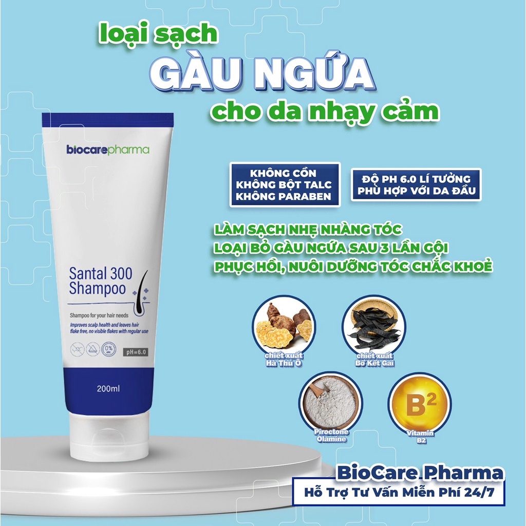 Dầu gội dược liệu BIO CARE PHARMA Santal 300 Shampoo 200ml - Giảm gàu, nấm ngứa da đầu | BigBuy360 - bigbuy360.vn