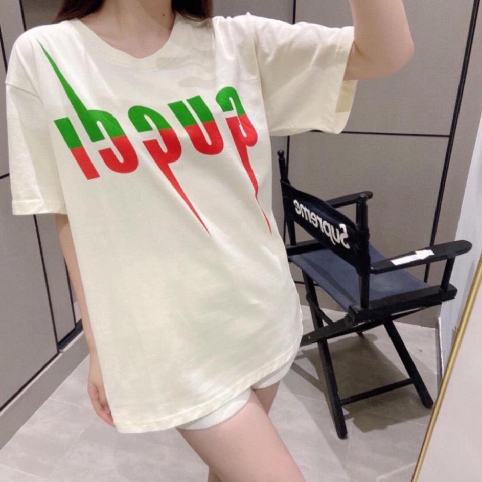 S123 Áo Cộc tay Gucci In Hình Tia Sét Áo Thun Gucci BLADE Form Rộng - áo phông nam nữ Cotton 100% Mát Mịn