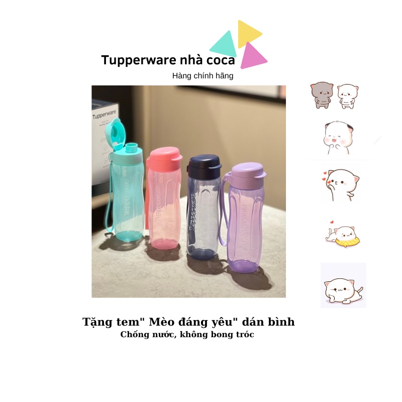 Bình nước eco gen II 500ml nhựa nguyên sinh Tupperware hàng chính hãng bảo hành trọn đời, tặng tem dán bình (ib shop)