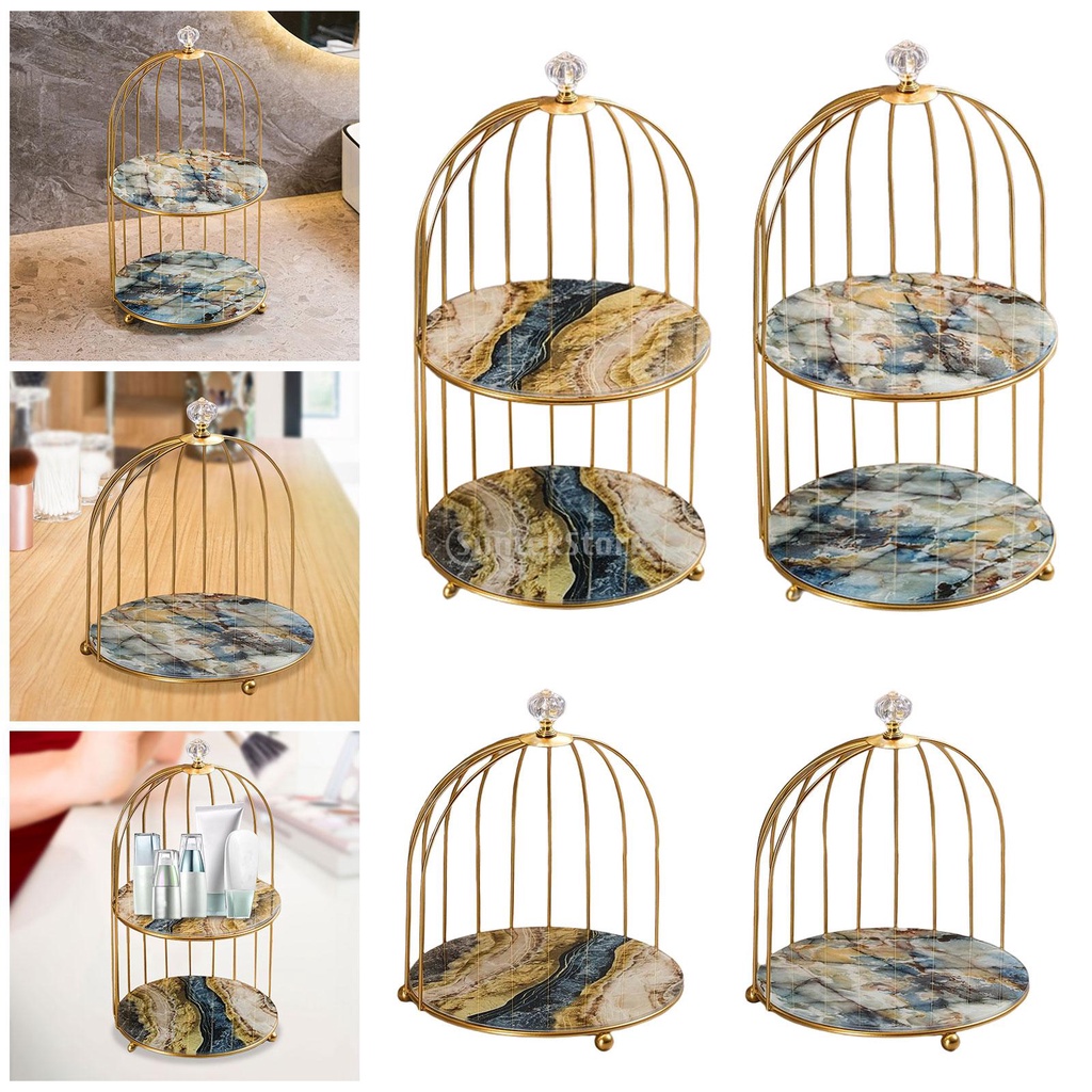 Kệ đựng mỹ phẩm 2 tầng dạng lồng chim thích hợp làm khay bánh kẹo hoa quả