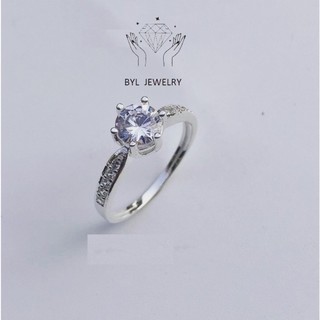 FREE SHIP Nhẫn nữ ổ đá tròn 6 chấu đính đá nhỏ - Chuẩn bạc ta - BYL JEWELRY