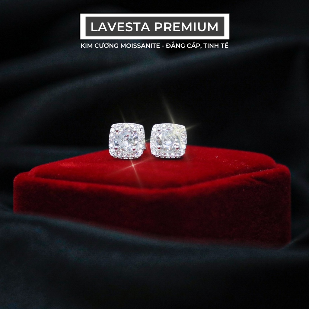Bông tai kim cương nhân tạo Moissanite 6 ly kiểm định GRA LAVESTA KC14 mặt vuông sang trọng, quý phái