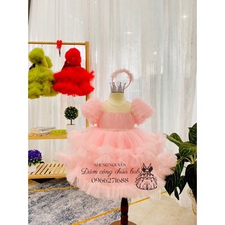 Váy tay xù 2 tầng Đầm Công Chúa Cho Bé Gái Cao Cấp tặng Kèm Cài Đầu Cute
