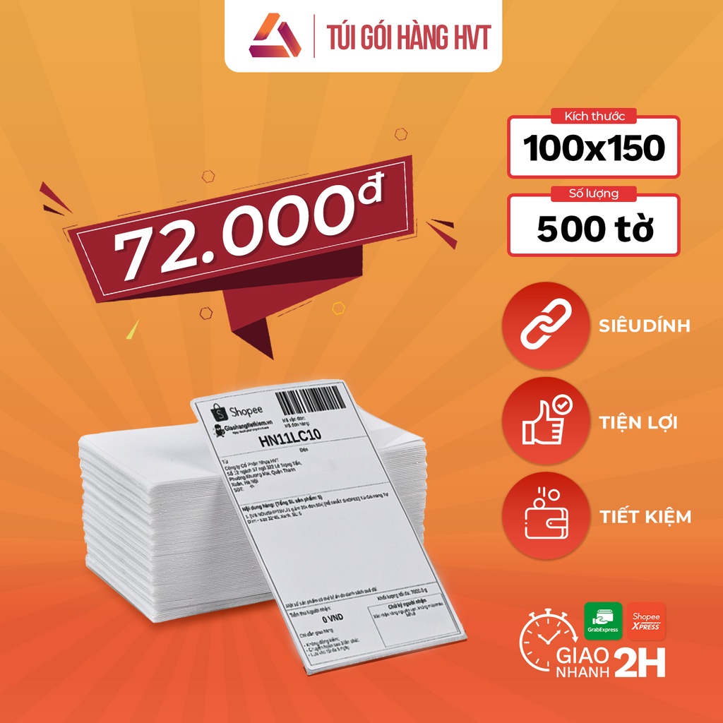 Giấy in nhiệt nhựa HVT tự dính khổ A6 100x150 (500 tờ) chuyên dùng in bill, in đơn hàng