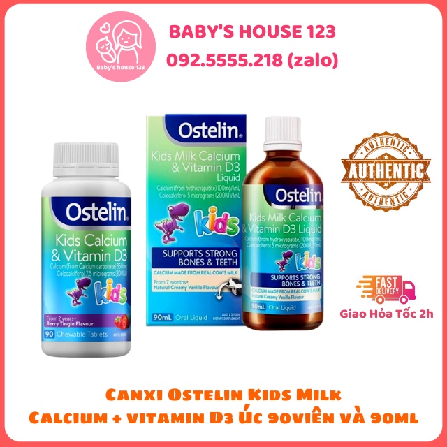 Canxi khủng long cho bé Ostelin Kids Milk Calcium & D3 Úc (90v/90ml)