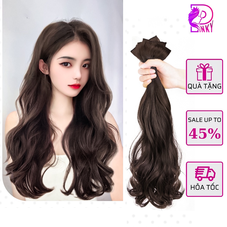 Set 3 Tóc giả kẹp xoăn sóng Pinky, Tóc giả xoăn dài đẹp cực xinh, tóc giả nửa đầu làm dày tóc tự nhiên
