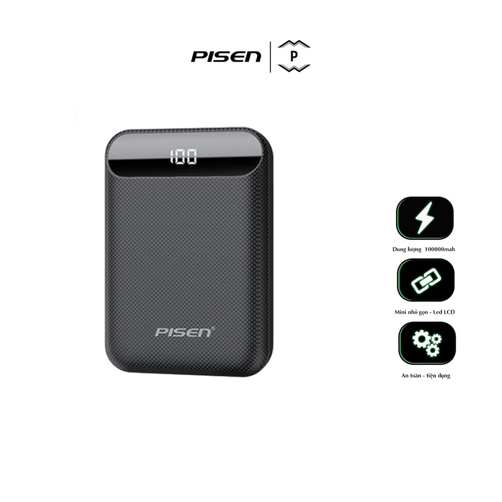 Sạc dự phòng Pisen Power Box C10000 LED 10000mAh, nhỏ gọn, an toàn, sạc đồng thời 2 thiết bị