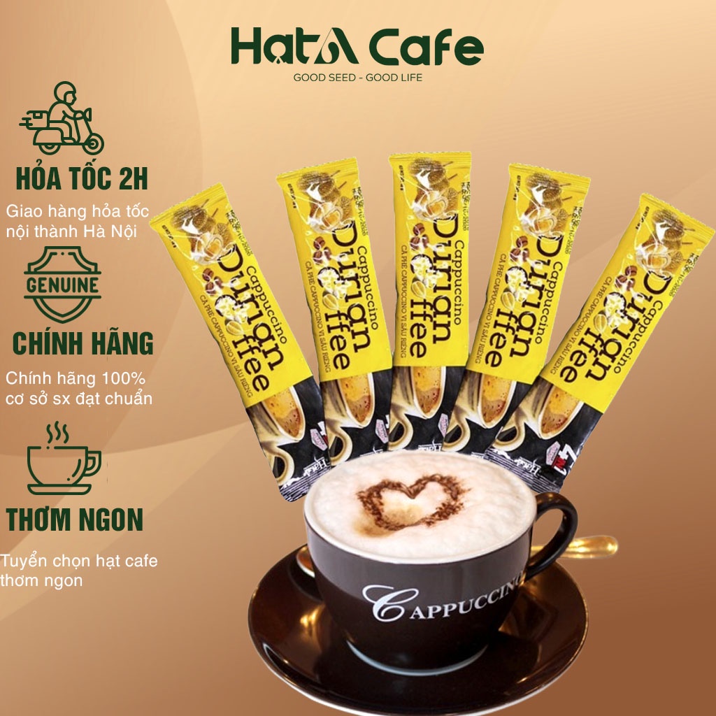 Combo 5 gói cà phê Cappuccino Sầu riêng 4in1 vị sầu riêng tự nhiên (18g x 5 gói)