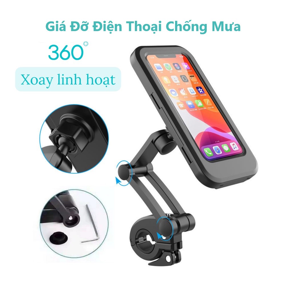 Giá Đỡ Điện Thoại Chống Mưa Cho Xe Đạp , Có Thể Dùng Cho Xe Máy Xoay 360 Độ Cứng Cáp Chắc Chắn - TuHaiStore